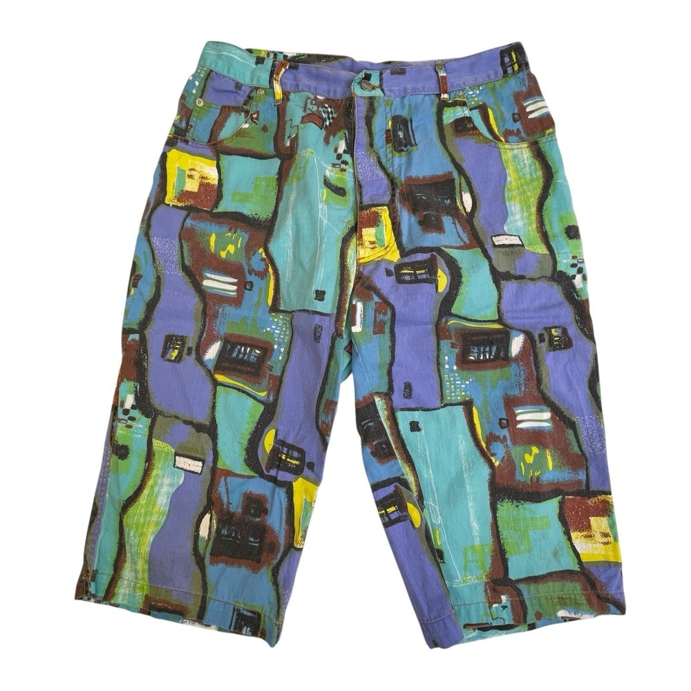Vintage Mens Shorts‎ Sz 36 Geometric Pattern Board Skater 16" Inseam Denim Blue